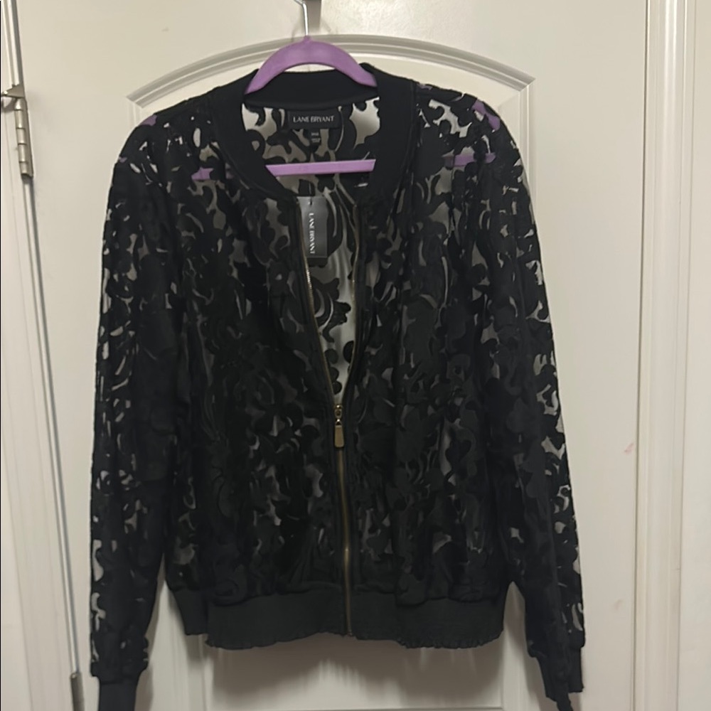 Lane Bryant Black Bomber Jacket with Lace